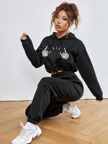 Women's Printed Drawstring Two-piece Set