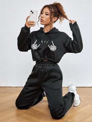 Women's Printed Drawstring Two-piece Set
