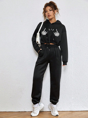 Women's Printed Drawstring Two-piece Set