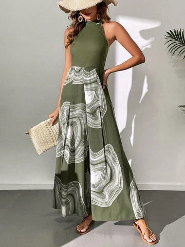 Women's Printed Halterneck Jumpsuit