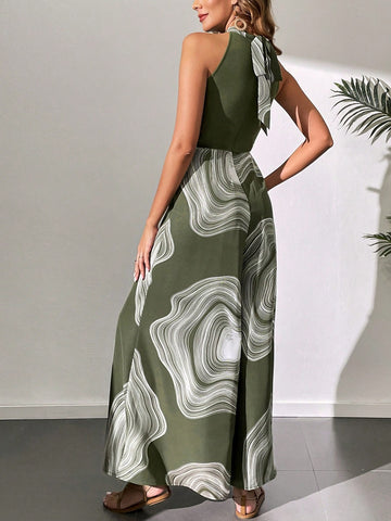 Women's Printed Halterneck Jumpsuit