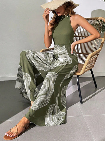 Women's Printed Halterneck Jumpsuit