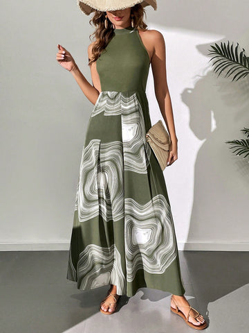 Women's Printed Halterneck Jumpsuit