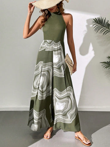 Women's Printed Halterneck Jumpsuit