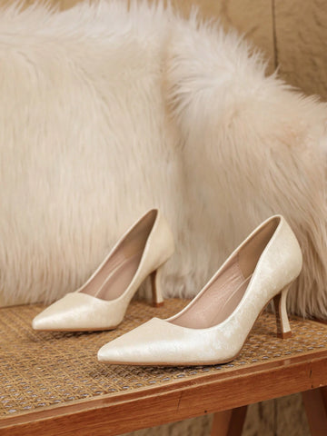 Women's Printed Pointed Toe Slip-On High Heel Shoes, White & Fashionabl