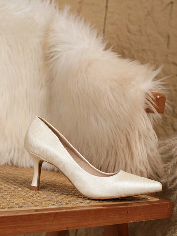 Women's Printed Pointed Toe Slip-On High Heel Shoes, White & Fashionabl