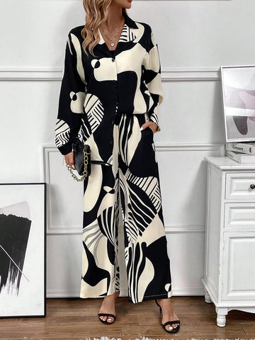 Women's Printed Shirt And Pants Set