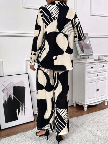 Women's Printed Shirt And Pants Set