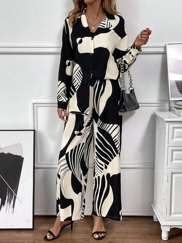 Women's Printed Shirt And Pants Set