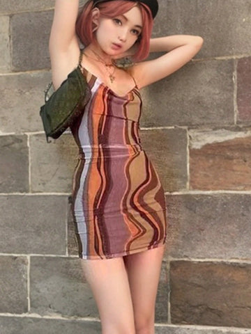 Women's Printed Sleeveless Criss Cross Back Strap Dress