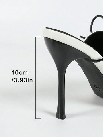 Women's Racing-Themed High Heel Pumps, Pointed Toe Two-Tone Patent Leather Elegant & Glamorous Mule