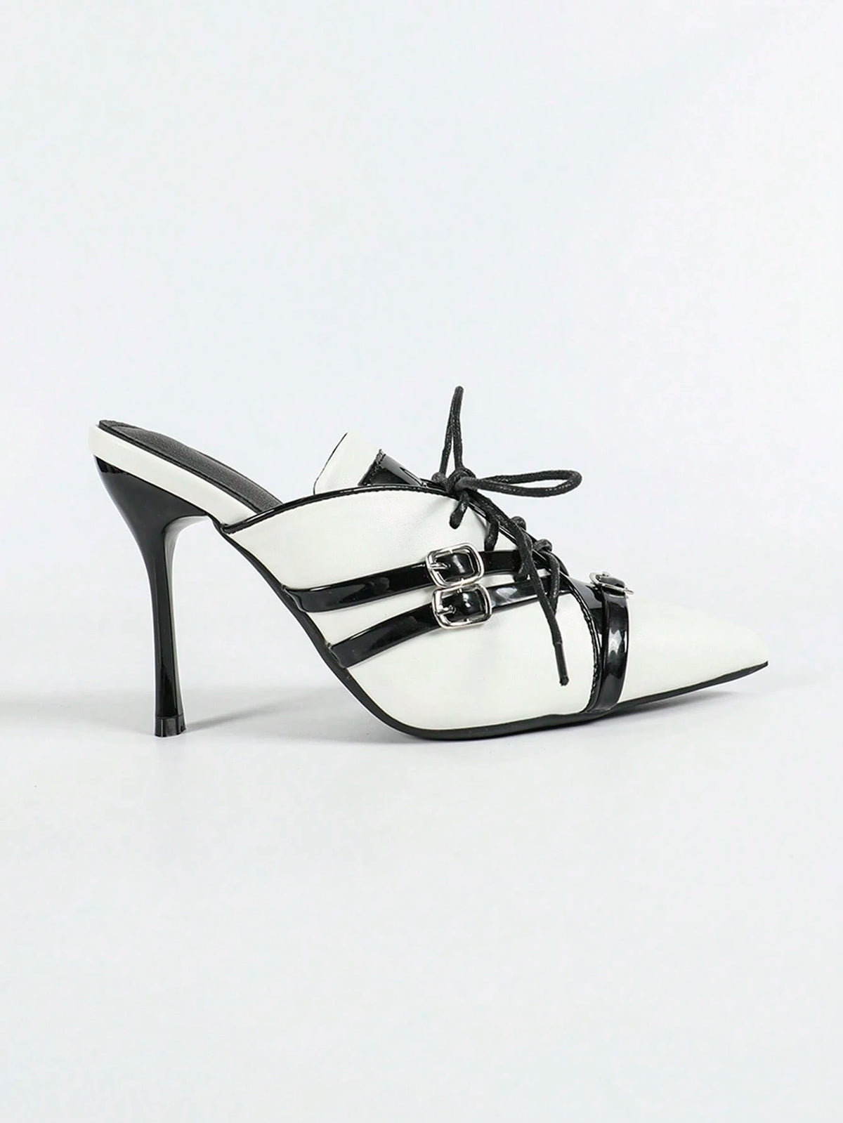 Women's Racing-Themed High Heel Pumps, Pointed Toe Two-Tone Patent Leather Elegant & Glamorous Mule