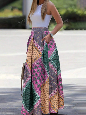 Women's Random Floral Print Elegant Skirt