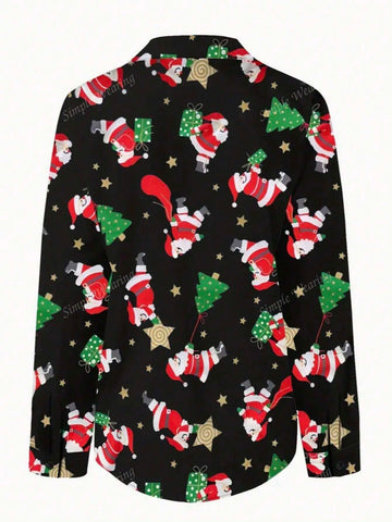 Women's Random Print Button Down Casual Long Sleeve Shirt