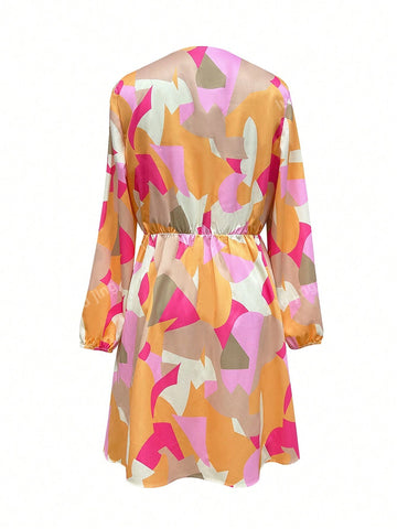 Women's Random Print Long Sleeve Dress