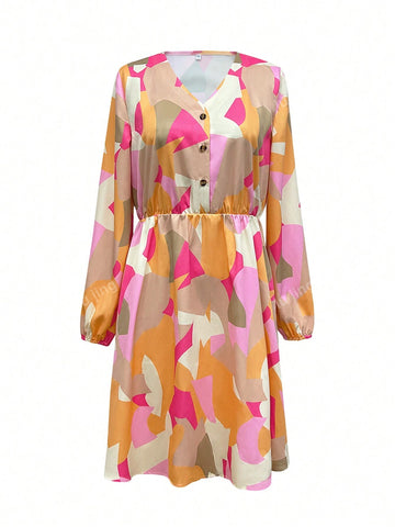 Women's Random Print Long Sleeve Dress