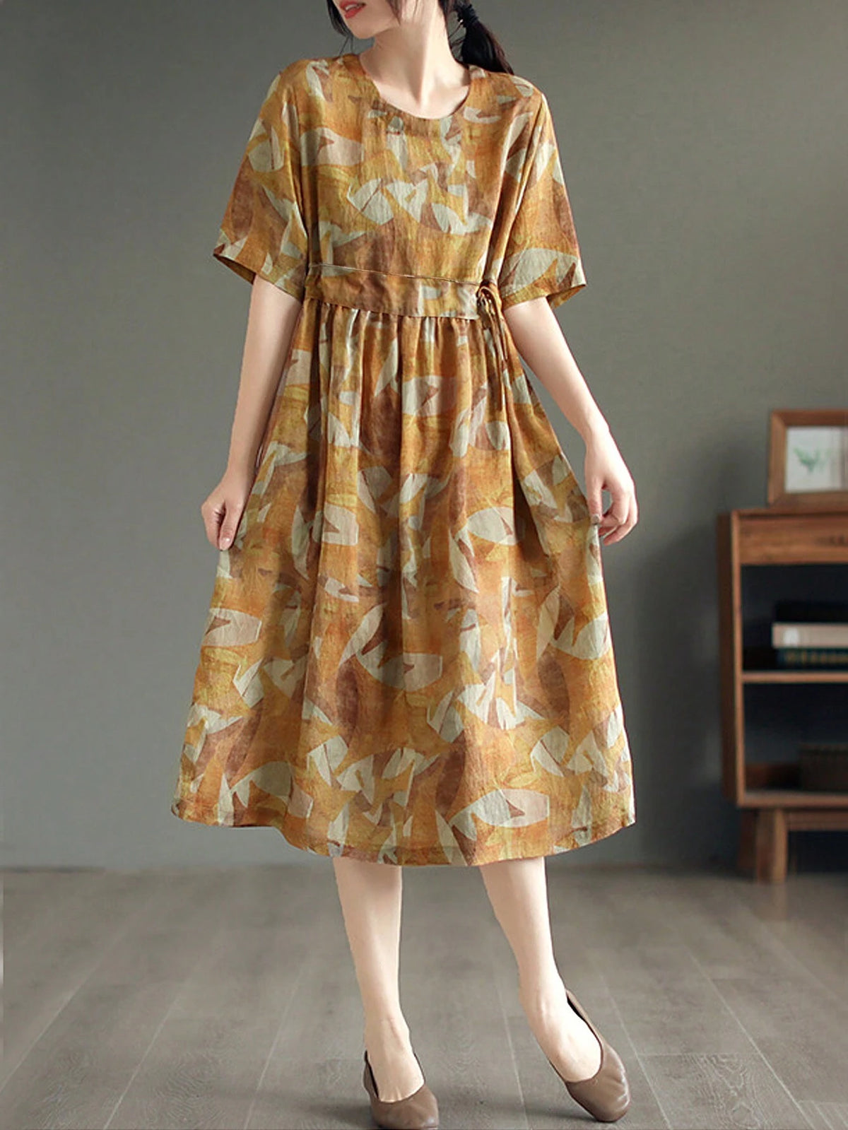 Women's Random Printed Short Sleeve Round Neck Dress