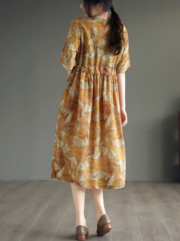 Women's Random Printed Short Sleeve Round Neck Dress