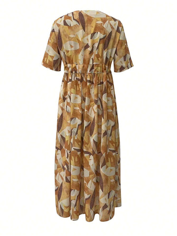 Women's Random Printed Short Sleeve Round Neck Dress