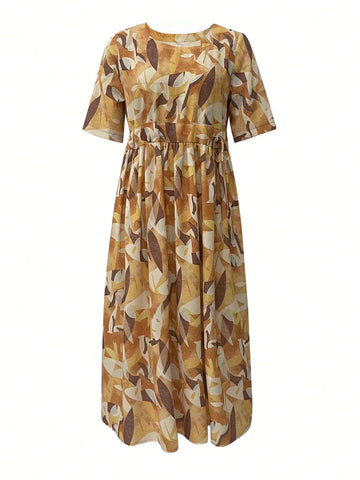 Women's Random Printed Short Sleeve Round Neck Dress