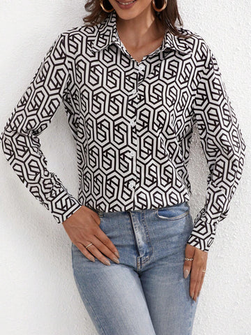 Women's Random Printed Simple Daily Long Sleeve Shirt