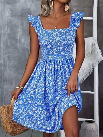 Women's Random Printed Square Neck Casual Dress