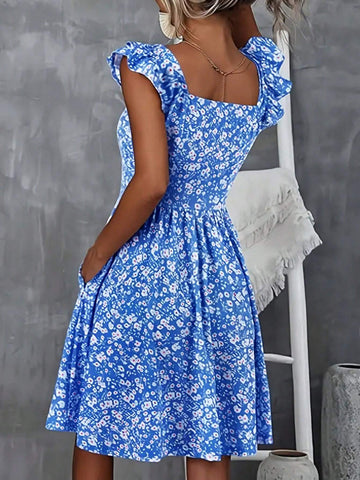 Women's Random Printed Square Neck Casual Dress