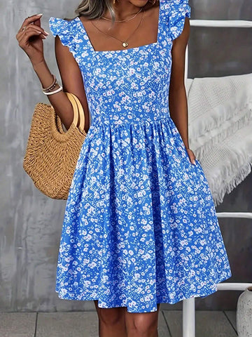 Women's Random Printed Square Neck Casual Dress