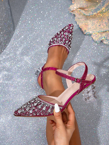 Women's Red High Heel Closed Toe Slingback Pumps With Adjustable Ankle Strap