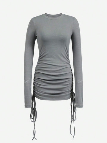 Women's Regular Casual Stylish Sexy Waffle Side Drawstring Mini Dress