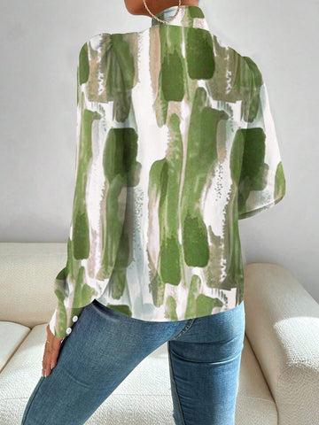 Women's Regular Fit Long Sleeve Bow Collar Floral Print Blouse (Fall Clothes)