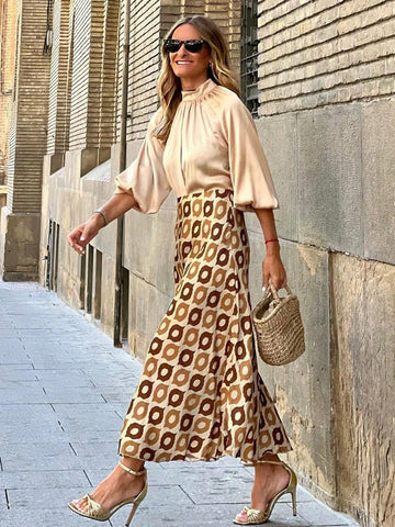 Women's Retro Floral Print Elegant Temperament Commuting Skirt Suitable For Office Wear, Dating Afternoon Tea, Exquisite Long Skirt