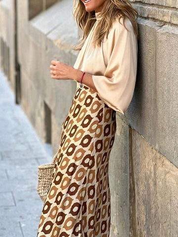 Women's Retro Floral Print Elegant Temperament Commuting Skirt Suitable For Office Wear, Dating Afternoon Tea, Exquisite Long Skirt