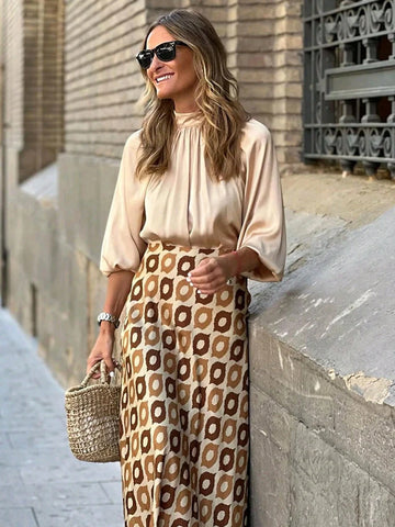Women's Retro Floral Print Elegant Temperament Commuting Skirt Suitable For Office Wear, Dating Afternoon Tea, Exquisite Long Skirt