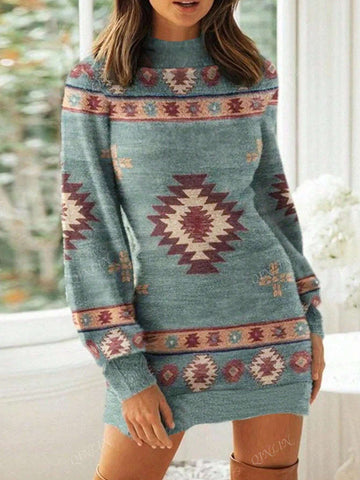 Women's Retro Geometric Print Mini Dress