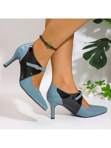 Women's Retro Multi-Color High Heel Pointed Toe Mary Jane Pumps