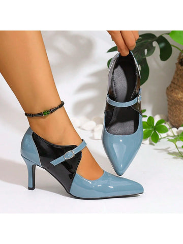 Women's Retro Multi-Color High Heel Pointed Toe Mary Jane Pumps