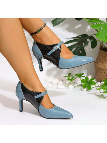 Women's Retro Multi-Color High Heel Pointed Toe Mary Jane Pumps
