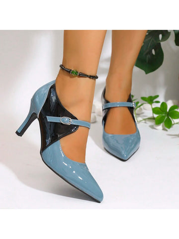 Women's Retro Multi-Color High Heel Pointed Toe Mary Jane Pumps