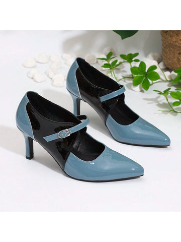 Women's Retro Multi-Color High Heel Pointed Toe Mary Jane Pumps