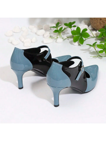 Women's Retro Multi-Color High Heel Pointed Toe Mary Jane Pumps
