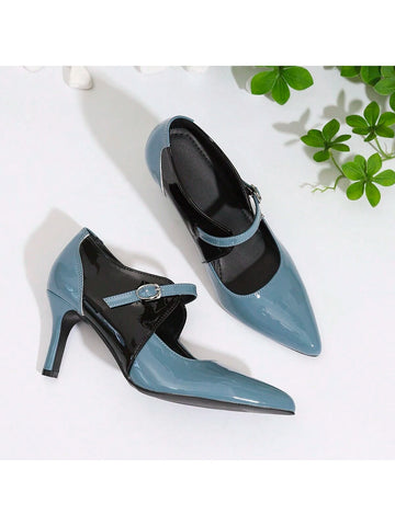 Women's Retro Multi-Color High Heel Pointed Toe Mary Jane Pumps