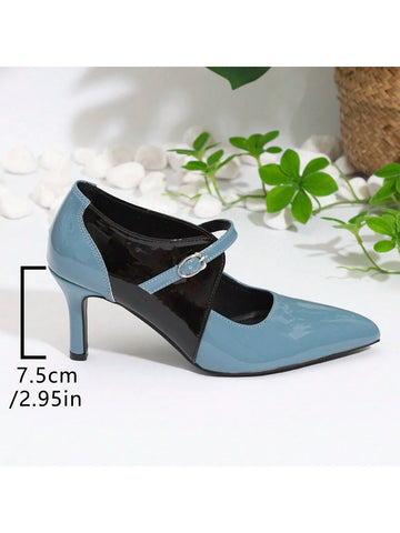 Women's Retro Multi-Color High Heel Pointed Toe Mary Jane Pumps