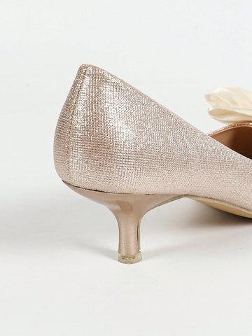 Women's Rhinestone Bow Decor High Heel Shoes, Elegant Pointed Toe Dress High Heels, Fashionable Slip-On