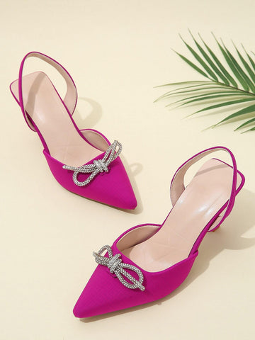 Women's Rhinestone Bow Decoration Pointed Toe Stiletto Heels Pumps For Wedding & Daily Wear