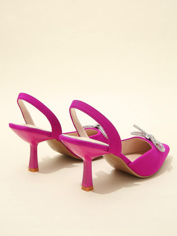 Women's Rhinestone Bow Decoration Pointed Toe Stiletto Heels Pumps For Wedding & Daily Wear