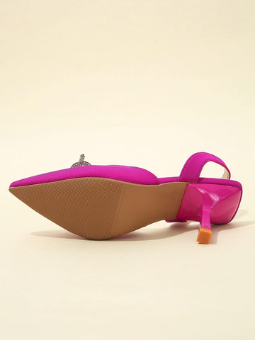 Women's Rhinestone Bow Decoration Pointed Toe Stiletto Heels Pumps For Wedding & Daily Wear