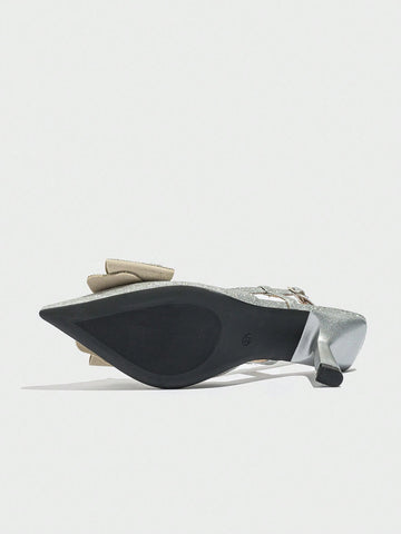 Women's Rhinestone Butterfly Decor Closed Toe High Heel Pumps, Elegant & Comfortable Slip-On Mule