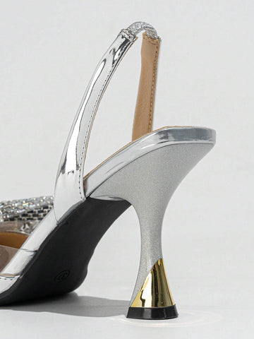 Women's Rhinestone Butterfly Decor Pointed Toe High Heels, Fashion Open Toe Ankle Strap High Heel Sandals For Elegant Party,