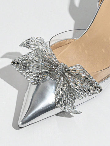 Women's Rhinestone Butterfly Decor Pointed Toe High Heels, Fashion Open Toe Ankle Strap High Heel Sandals For Elegant Party,